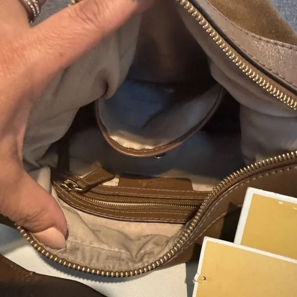 Michael Kors Brown Suede Shoulder Bag with Gold Accents - Picture 4 of 4